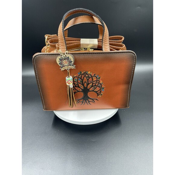 Purse Handbag Cross Body Genuine Leather Tree of Life Hand Made  Artisanal - Picture 2 of 4